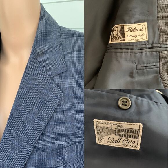 Vintage Blue Italian Suit Rayon Subtle Plaid Mens 40 34 - Picture 5 of 10